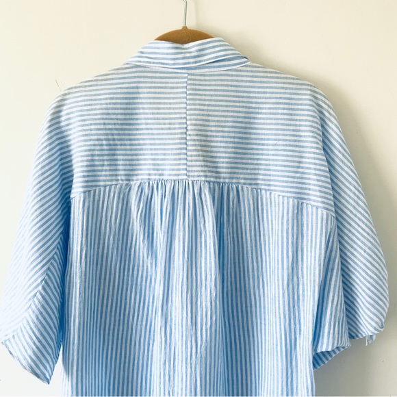 NWT Pin Striped Button Front Shirt Size Small Open Tie Sleeve Collared Pocket - Picture 11 of 16